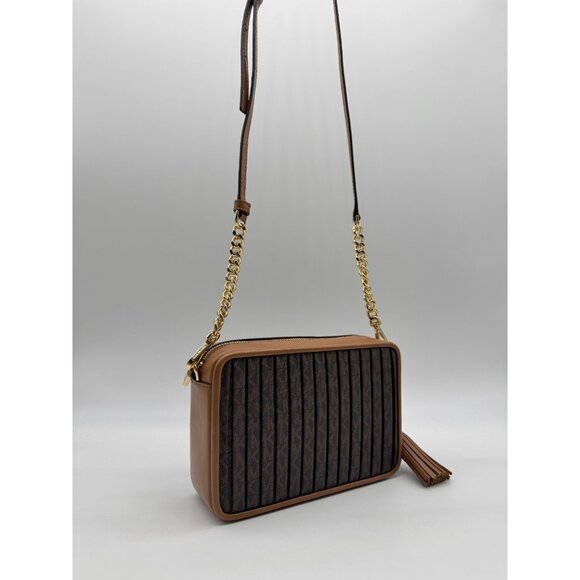 MICHAEL KORS Jet Set logo pleated coated canvas tassel crossbody bag - Acorn - Picture 6 of 14